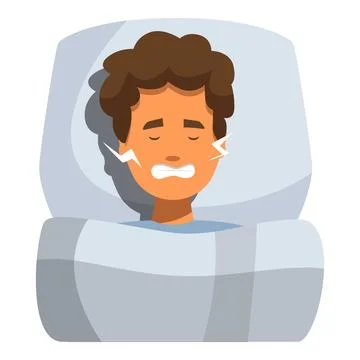 Sick man suffering teeth grinding bruxism in bed Illustrazione stock