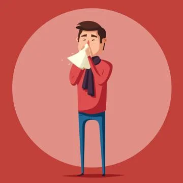Sick man. Unhappy character. Vector cartoon illustration Stock Illustration