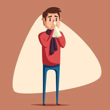 Sick man. Unhappy character. Vector cartoon illustration 스톡 일러스트
