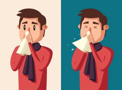 Sick man. Unhappy character. Vector cartoon illustration Stock Illustration