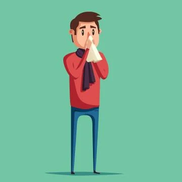 Sick man. Unhappy character. Vector cartoon illustration Stock Illustration