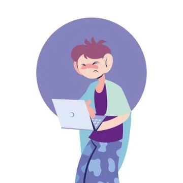 Sick man working at the computer Illustrazione stock