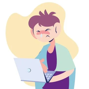 Sick man working at the computer Illustrazione stock