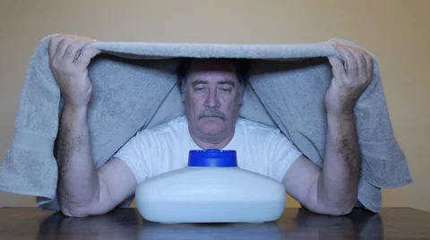 Sick old man with lung therapy evaporizer Stock Footage 60265537