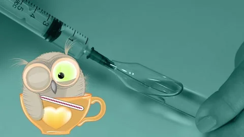 A sick owl with a thermometer in a mug. 스톡 동영상 148492666