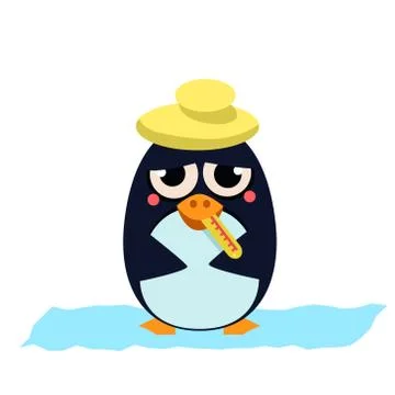 Sick Penguin with Thermometer. Vector Illustration Illustrazione stock