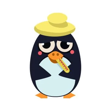 Sick Penguin with Thermometer. Vector Illustration Illustrazione stock