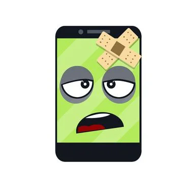Sick phone. Virus and bug. problem with device. Repair and service. Stock Illustration