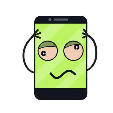 Sick phone. Virus and bug. problem with device. Repair and service. Stock Illustration