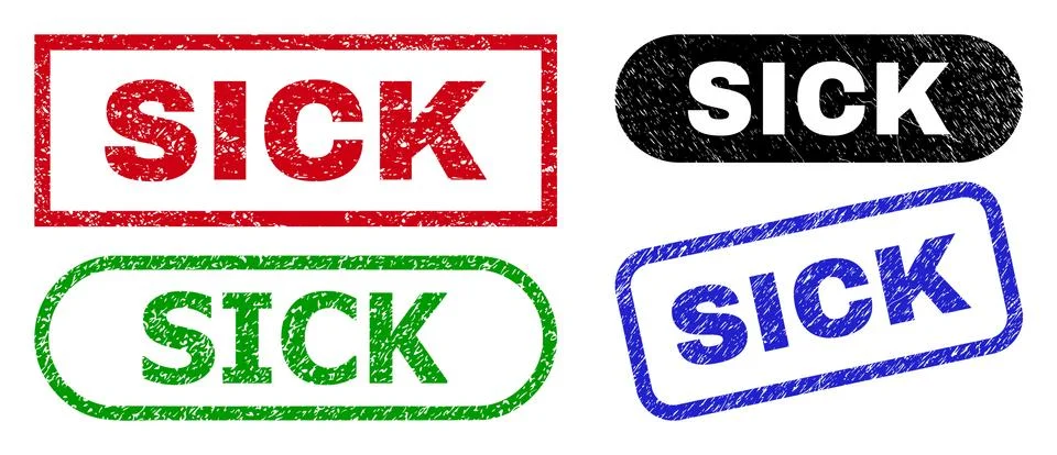 SICK Rectangle Stamp Seals Using Rubber Surface Stock Illustration