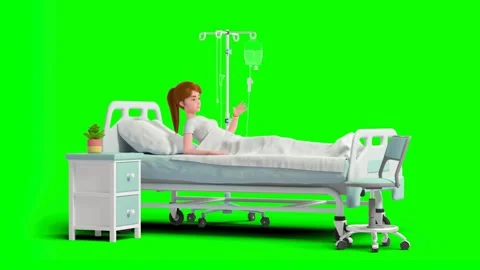 Sick Redhead Girl Lying Down on Hospital Bed With IV Drip in Patient Room Stock Footage 330718607