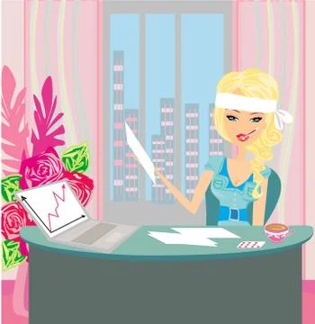 Sick secretary working at the computer Stock Illustration