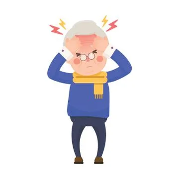 Sick Senior Man Having Headache and High Temperature Stock Illustration