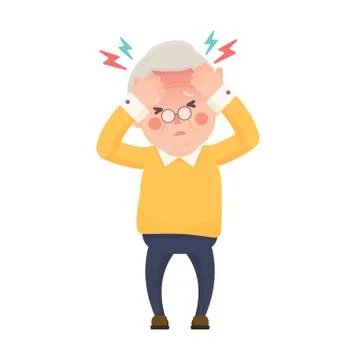 Sick Senior Man Having Headache and High Temperature Stock Illustration