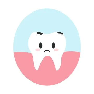 Sick tooth with caries in cartoon flat style. Vector illustration of disgruntled Stock Illustration