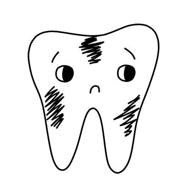 Sick tooth in hand drawn doodle style. Vector illustration isolated on white. Stock Illustration