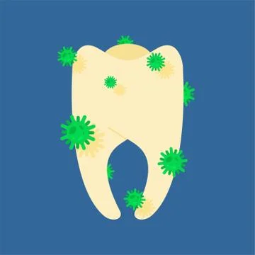 Sick tooth microbes and bacteria. Diseased teeth Stock Illustration