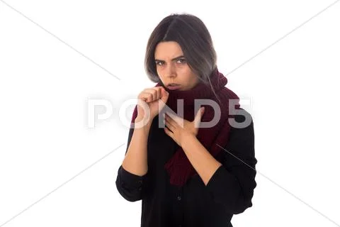 Sick woman with scarf coughing Stock Photos