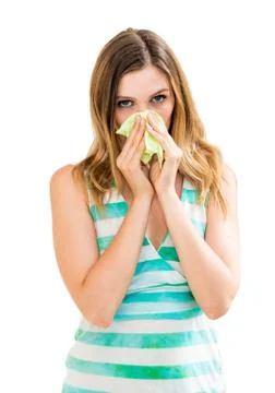 Sick woman using tissue Stock Photos