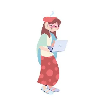 Sick woman working at the computer Illustrazione stock