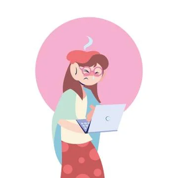 Sick woman working at the computer Illustrazione stock