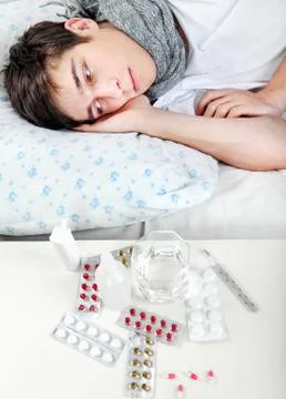 Sick Young Man with Flu Foto stock