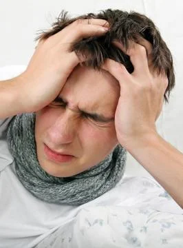 Sick Young Man with Headache Stock-Fotos