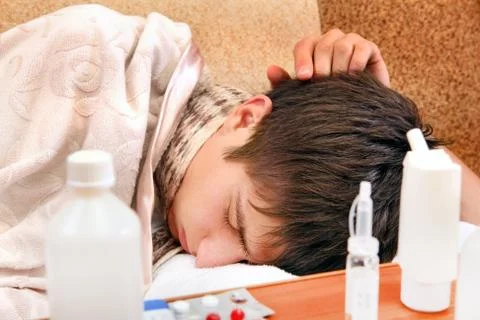 Sick Young Man sleeping Foto stock