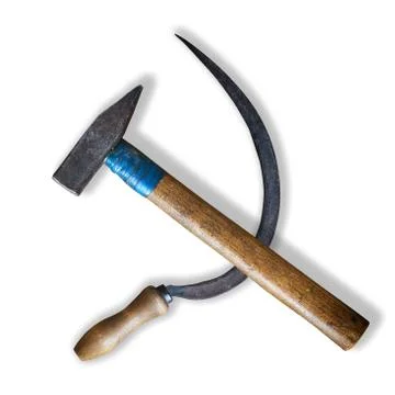 Sickle and hammer lying as the soviet communist symbol isolated on white 写真素材