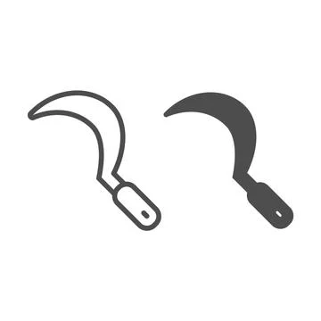 Sickle line and solid icon, farm garden concept, Reaping hook sign on white Stock Illustration