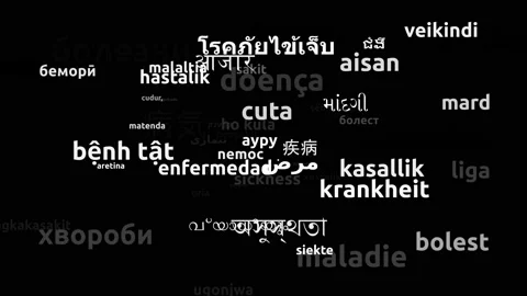 Sickness Translated in 59 Worldwide Languages Endless Looping 3d Zooming Word Video stock 145210248