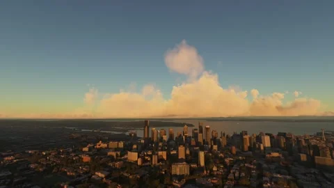 Side aerial drone view at sunset Seattle city in Washington. United States Video stock 278452110