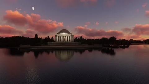 Side aerial shot at sunset of the Thomas Jefferson Memorial in Washington D.C. Stock-Footage 249455921