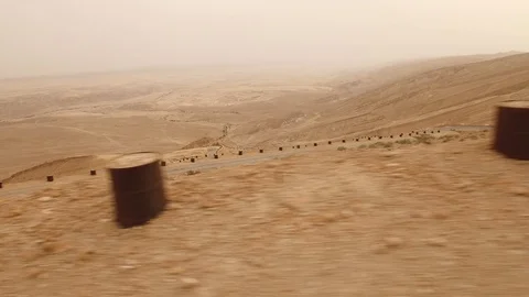 Side aerial view of Scorpion Pass. Negev Desert. Israel. DJI-0215-05 Video stock 124377365