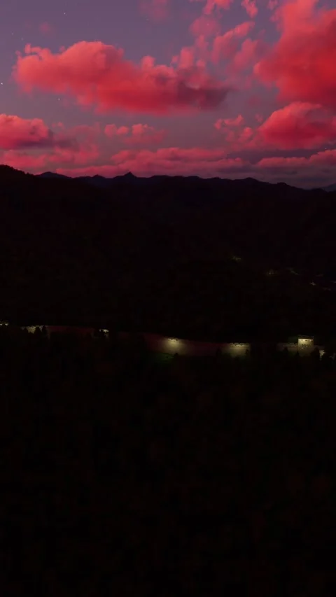 Side aerial view at sunset of the Great Wall of China; Mutianyu; Beijing. China Stock Footage 284491281