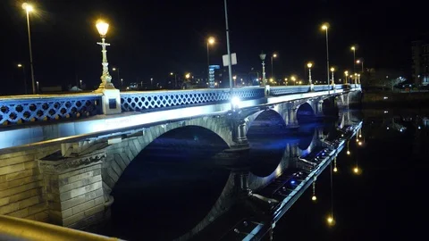 Side Of Albert Bridge At Night Stock Footage 91254922