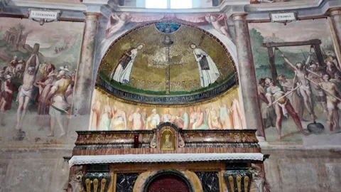 The side altars in the Basilica of Santo Stefano Rotondo in Rome Stock Footage 320957083