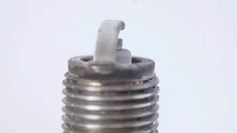 Side and center electrode of the car spark plug.  Incorrect spark plug working 스톡 동영상 75748816