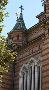 The side and a tower of a cathedral Stock Photos