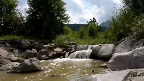 Side Angle of Italian Flowing Waterfall Stock Footage 158305024