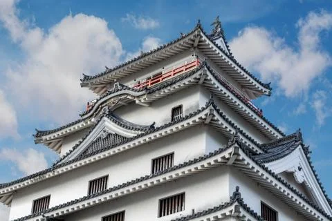 The side angle of Karatsu japanese Castle (Karatsu-jo) Located on hill with b Stock Photos