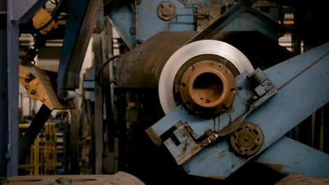 Side Angle of Steel Sheet machine - Modern Factory - Pan Left Stock Footage 89944489