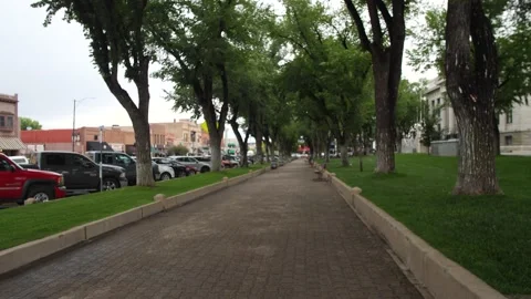 Side angle of a tree-covered walk way in Prescott Stock Footage 160759744