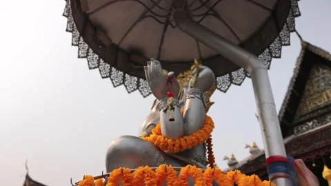 Side Angle View Ganesh Elephant Statue Wat Sri Suphan Silver Temple, Chiang Mai Stock Footage 237716533