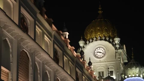 Side Angle View of Golden Temple Exterior Architecture at Night Stock Footage 331341047