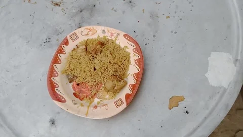 Side Angle View of a Prepared Chicken Rice Dish Video stock 347340184