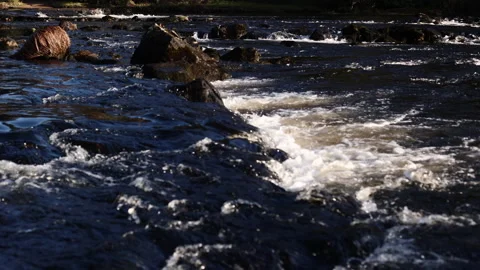 Side Angle View of a River River From the Aasleagh Falls, Erriff. Ireland Stock Footage 239400307