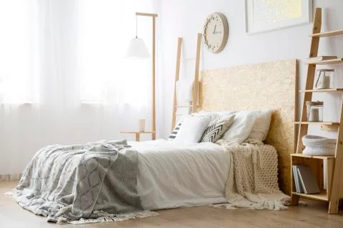 Side angle of white bed Stock-Fotos