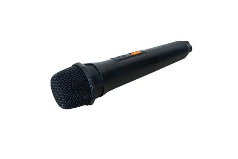 Side-angled view of a black handheld wireless microphone Stock Photos
