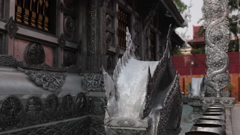 Side anglel view of the Wat Sri Suphan Silver Temple, Chiang Mai, Thailand Stock Footage 237716261